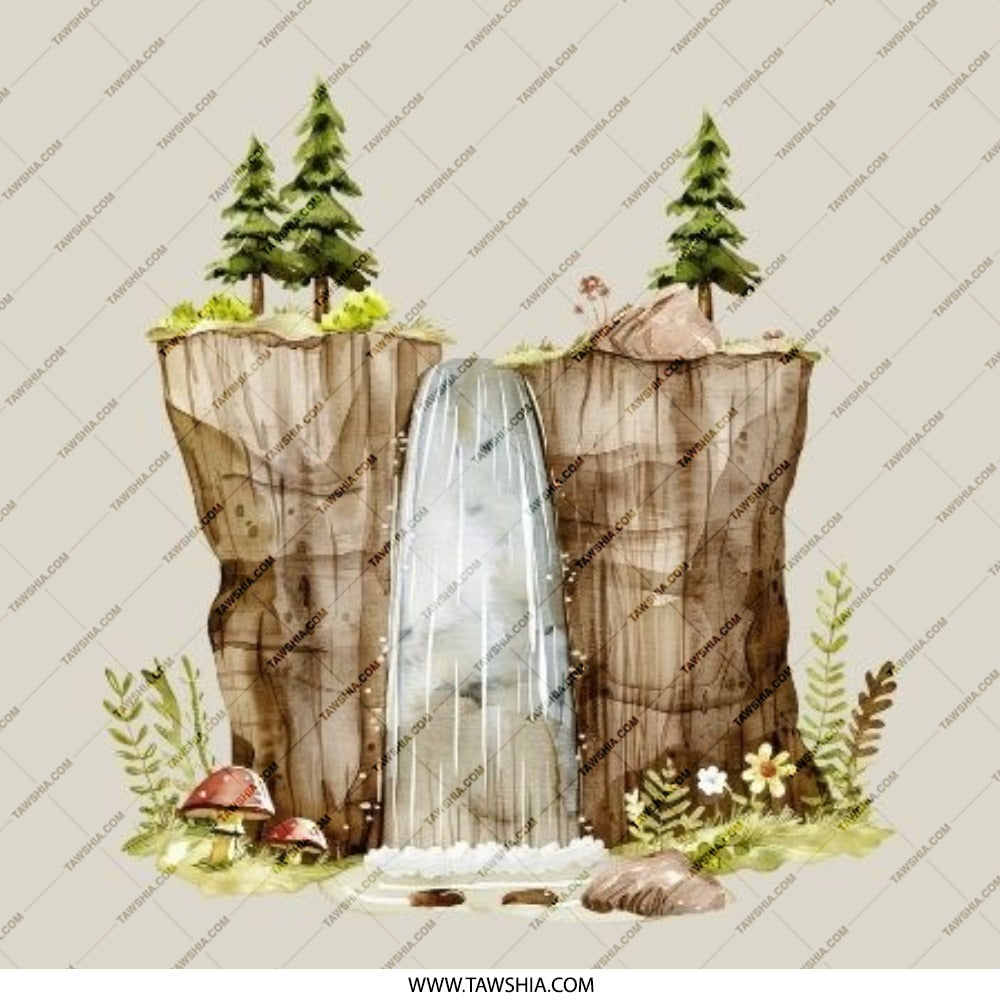 Waterfall Cliff Pinback Button, Nature Badge, Woodland Decor, Scenic Button, Tree and Waterfall Pin, Forest Button, Adventure Gift - Tawshia