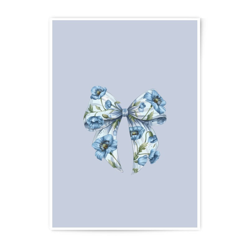 Blue Floral Bow Photographic Prints, Elegant Wall Art, Home Decor, Sophisticated Art, Floral Prints, Stylish Decor, Bow Design Print - Tawshia