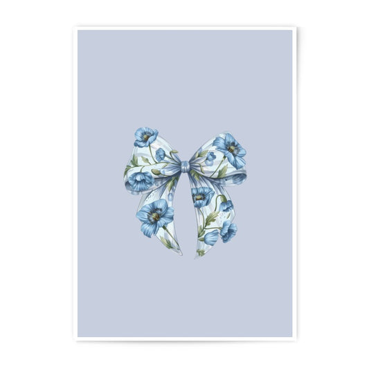 Blue Floral Bow Photographic Prints, Elegant Wall Art, Home Decor, Sophisticated Art, Floral Prints, Stylish Decor, Bow Design Print - Tawshia
