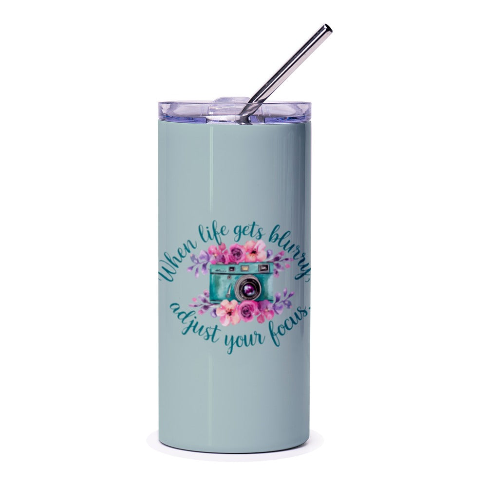 Camera Tumbler, Photographer Gift, Focus Tumbler, Floral Camera Design, Inspirational Tumbler, Gift for Her, Photo Tumbler, Tumbler with - Tawshia