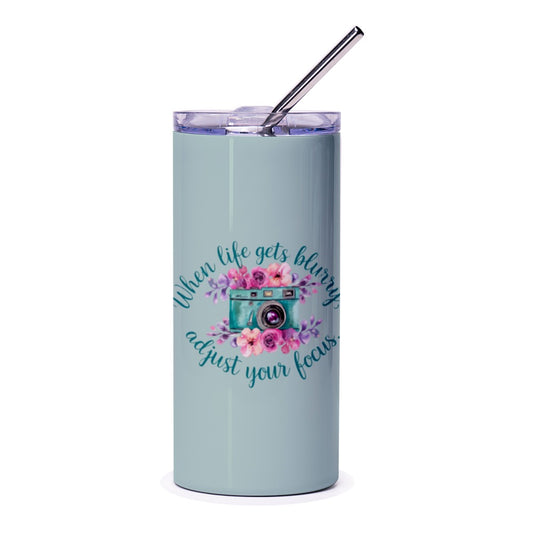 Camera Tumbler, Photographer Gift, Focus Tumbler, Floral Camera Design, Inspirational Tumbler, Gift for Her, Photo Tumbler, Tumbler with - Tawshia