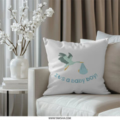 Baby Boy Stork Pillow, New Baby Gift, Nursery Decor, Baby Shower Gift, Newborn Pillow, Boy Room Decor - Tawshia
