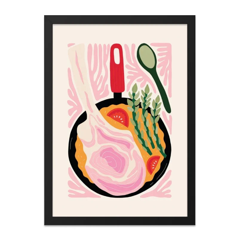 Pork Chop Wall Art, Food Print, Kitchen Decor, Culinary Art, Cooking Illustration, Restaurant Wall Art, Modern Food Art, Home Decor, Framed - Tawshia