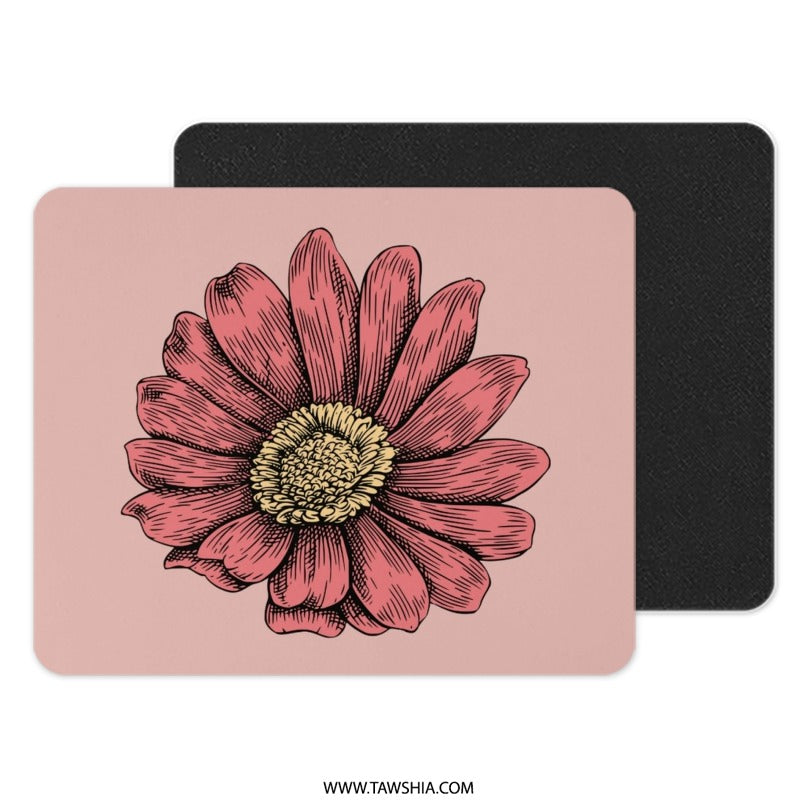Pink Flower Mouse Pad, Floral Desk Accessory, Pretty Office Decor, Botanical Illustration, Elegant Mousepad, Gift For Her, Floral Mouse Mat - Tawshia