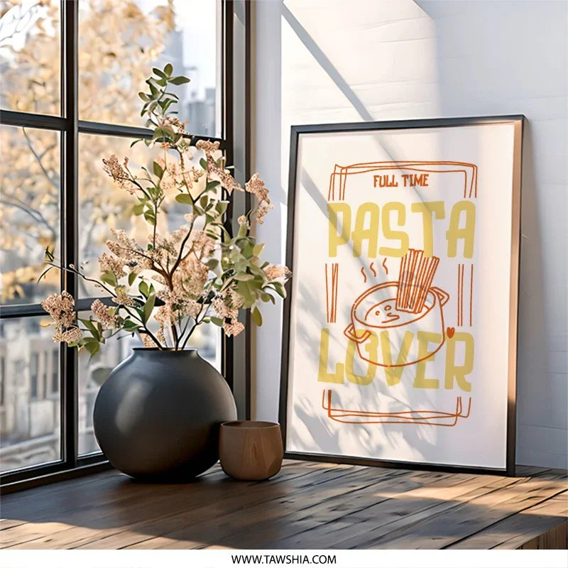 Pasta Lover Wall Art, Funny Foodie Print, Kitchen Decor, Full Time Pasta Fan, Italian Food Poster, Cute Pasta Art, Noodle Wall Art - Tawshia