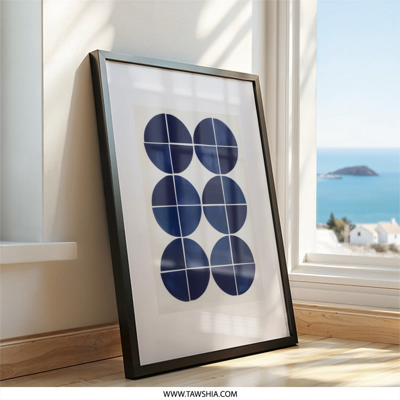 Navy Circles Wall Art, Geometric Print, Minimalist Decor, Modern Art, Wall Decor, Framed Art, Home Decor, Abstract Art, Circle Design - Tawshia