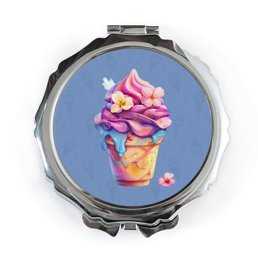 Ice Cream Pocket Mirror, Cute Travel Mirror, Flower Design, Compact Mirror, Makeup Mirror, Gifts for Her, Personalised Mirror, Bag Mirror - Tawshia