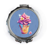 Ice Cream Pocket Mirror, Cute Travel Mirror, Flower Design, Compact Mirror, Makeup Mirror, Gifts for Her, Personalised Mirror, Bag Mirror - Tawshia