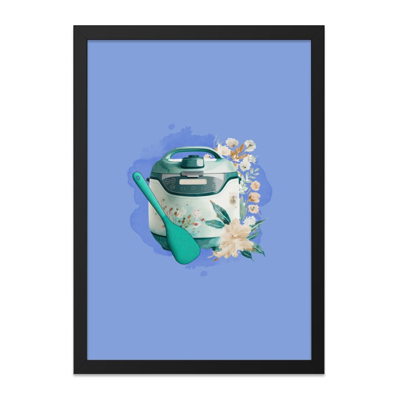 Instant Pot Wall Art, Kitchen Decor Print, Modern Home Art, Floral Appliance Design, Cooking Wall Decor, Chef Gift Idea, Blue and Teal Art - Tawshia