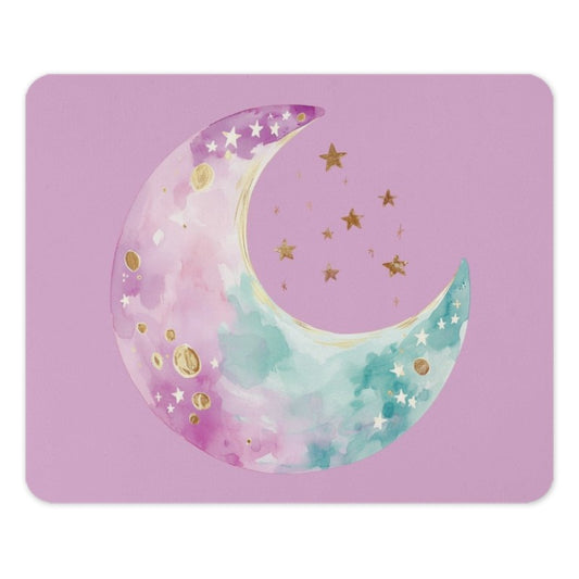 Crescent Moon Mouse Pad, Watercolor Moon Design, Celestial Desk Decor, Unique Computer Accessory, Stars and Moon, Office Gift - Tawshia
