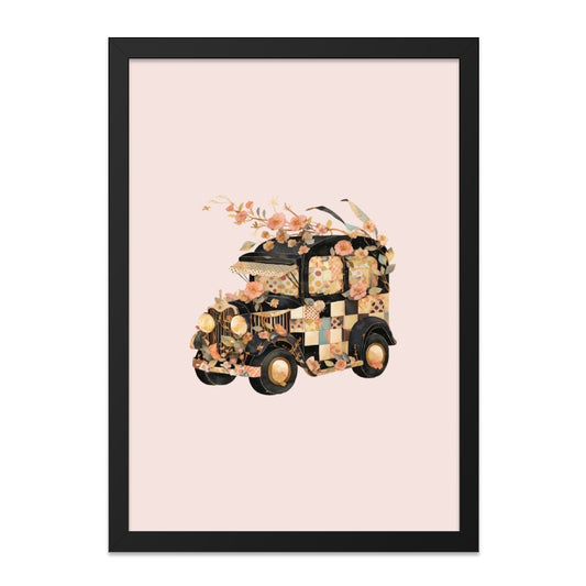 Floral Vintage Car Wall Art, Watercolor Auto Print, Antique Vehicle Art, Car Lover Gift, Unique Wall Decor, Stylish Home Decor, Framed Art - Tawshia