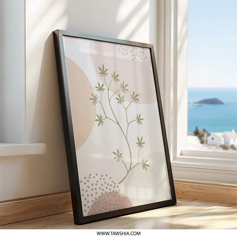 Abstract Botanical Wall Art, Modern Minimalist Print, Olive Branch Decor, Neutral Tone Art, Home Decor Wall Art - Tawshia