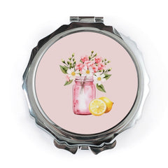Floral Bouquet Pocket Mirror, Lemon Design, Pink Mason Jar, Compact Mirror, Handbag Mirror, Makeup Mirror, Cute Mirror - Tawshia