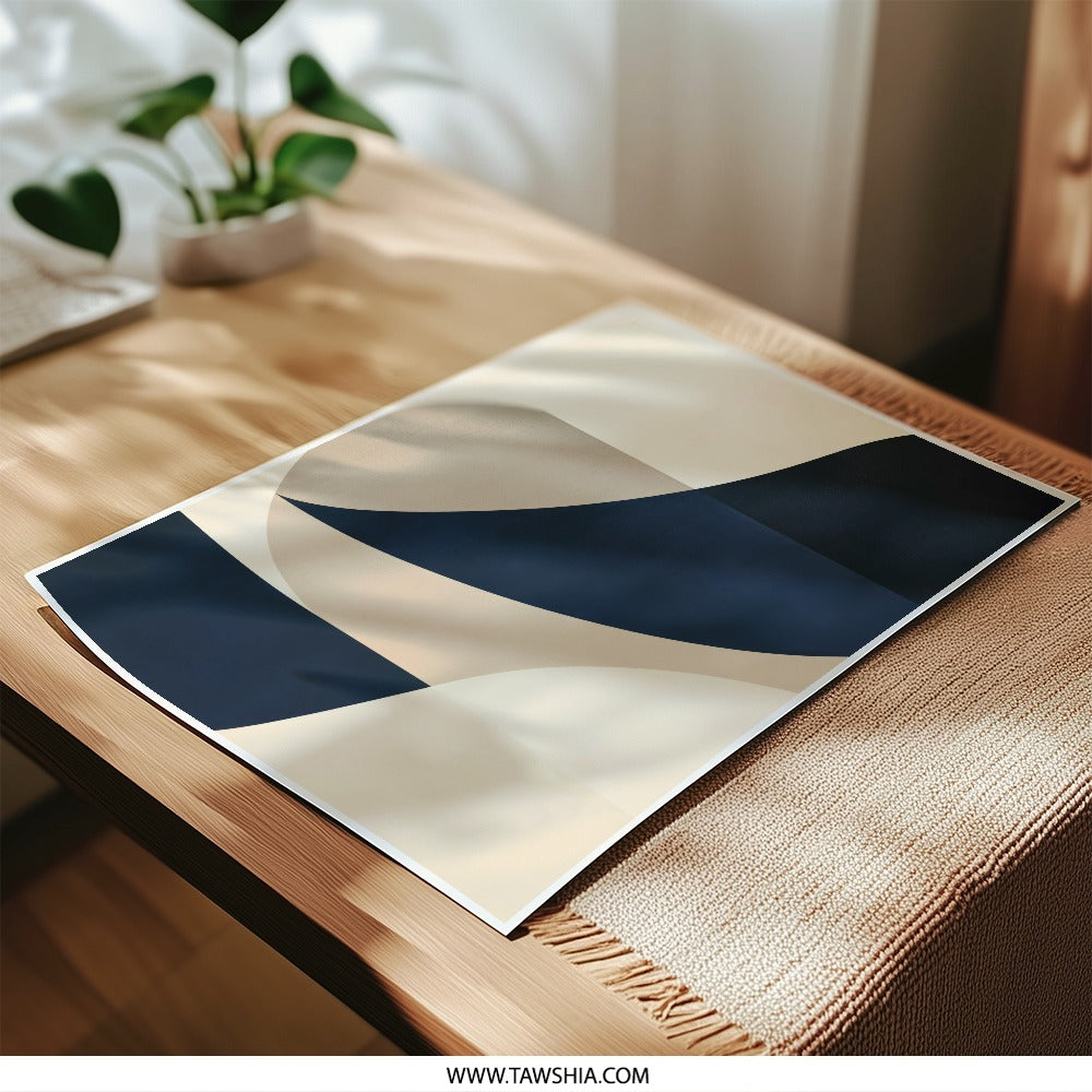 Abstract Art Photographic Prints, Modern Wall Art, Beige Navy Print, Minimalist Decor, Home Decor, Art Prints for Living Room, Wall Decor - Tawshia