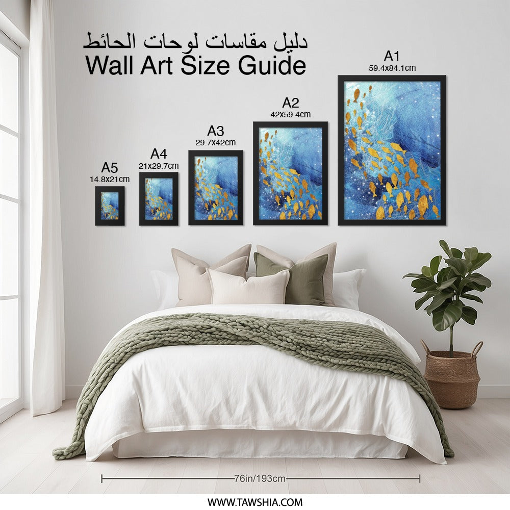 Golden Fish Wall Art, Ocean Decor, Modern Wall Decor, Coastal Wall Art, Nautical Art, Fish Print, Home Decor, Abstract Art - Tawshia