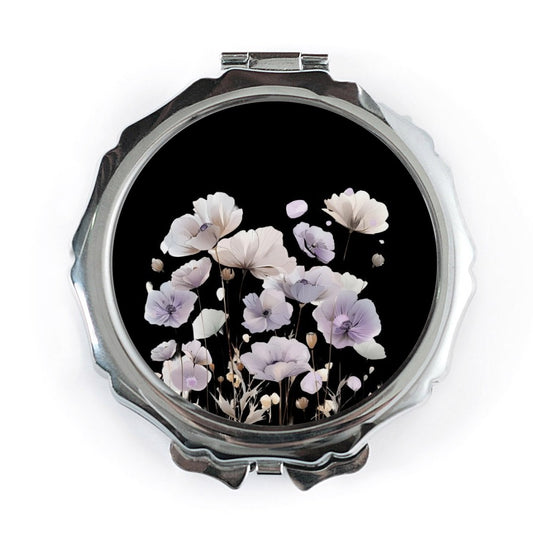 Floral Pocket Mirror, Anemone Flower Design, Elegant Compact Mirror, Makeup Mirror, Gift for Her, Pocket Mirror - Tawshia