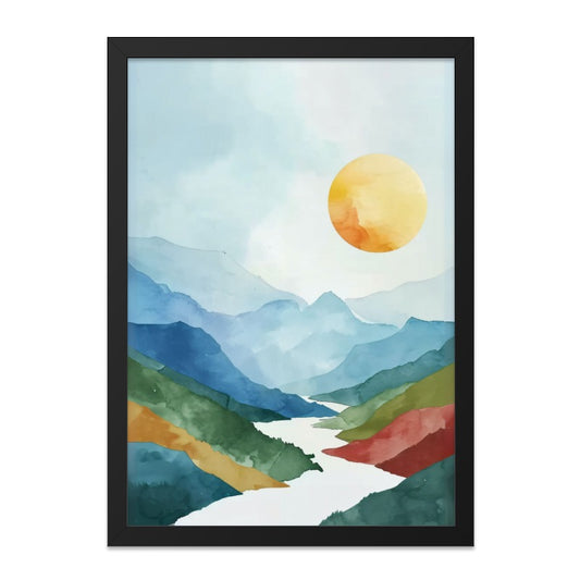Watercolor Mountain Wall Art, Landscape Painting Print, Sunrise Wall Decor, Abstract Nature Art, Modern Home Decor Wall Art - Tawshia