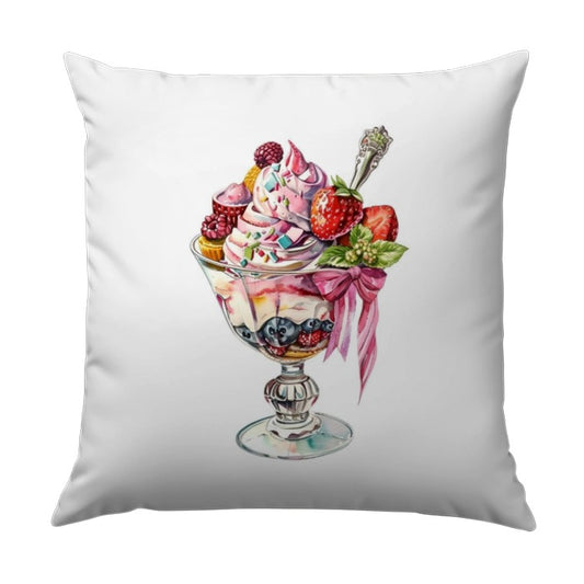 Ice Cream Dessert Pillow, Berry Sundae Art, Decorative Throw Pillow, Foodie Gift, Sweet Treats Pillow, Colorful Home Decor, Kitchen Decor - Tawshia
