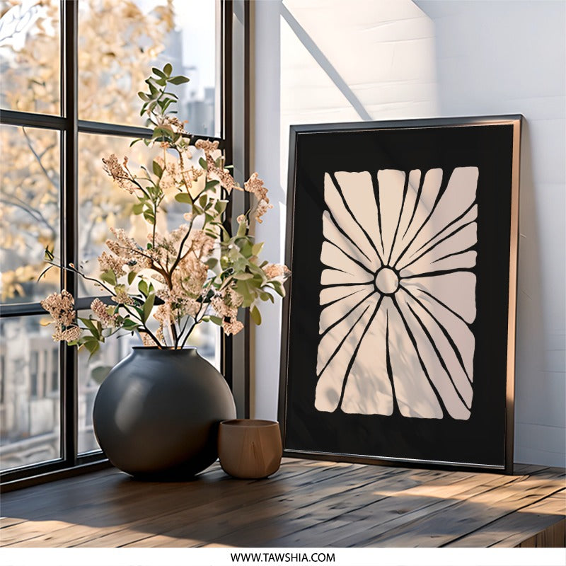 Abstract Floral Wall Art, Beige Flower Print, Minimalist Art Decor, Modern Home Decor, Contemporary Wall Hanging - Tawshia