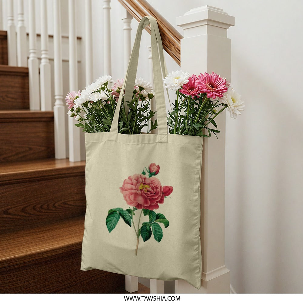 Rose Tote Bag, Floral Print Bag, Botanical Art Tote, Elegant Flower Design, Gift for Her, Everyday Bag, Reusable Shopping Bag - Tawshia