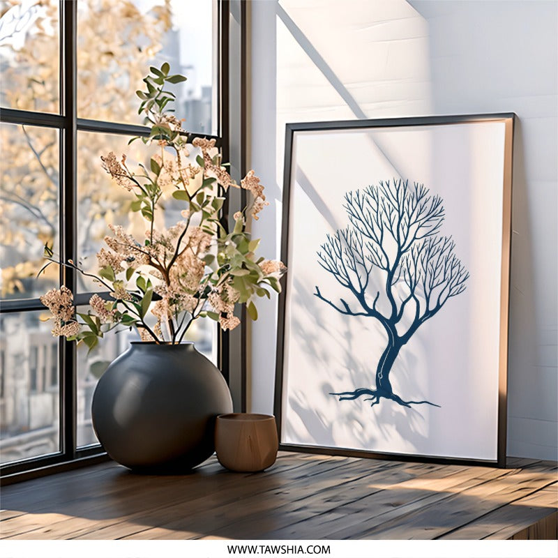 Minimalist Tree Wall Art, Abstract Tree Print, Nature Inspired Artwork, Modern Home Decor, Botanical Wall Hanging, Blue Tree Illustration - Tawshia