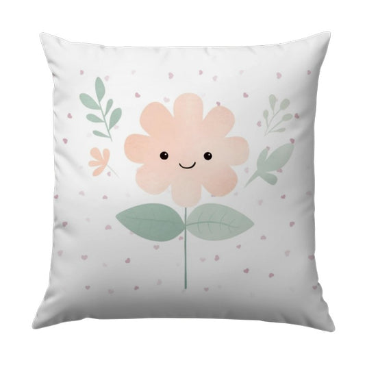 Cute Flower Pillow, Floral Design Cushion, Pastel Decor Pillow, Kawaii Flower Art, Smiling Flower Pillow, Children's Room Decor, Flower - Tawshia