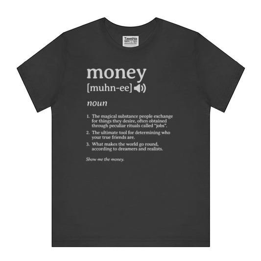 Black Tee Shirt with Money Definition Print product type