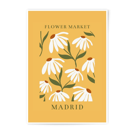 Flower Market Photographic Print, Madrid Art, Daisy Floral Wall Decor, Botanical Illustration, Yellow Home Decor, Minimalist Art Print - Tawshia