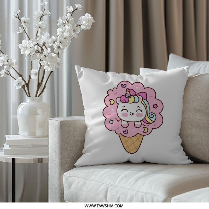 Kawaii Unicorn Ice Cream Pillow, Cute Dessert Home Decor, Whimsical Throw Pillow, Pastel Aesthetic Room Decor, Magical Creature Pillow Gift - Tawshia
