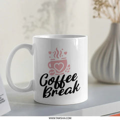 Coffee Break Mug, Cute Coffee Mug, Heart Mug, Gift For Coffee Lover, Office Mug, Coffee Lover Gift, Drinkware Mug, Gift Mug, Hot Beverage - Tawshia