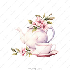 Tea Party Tote Bag, Floral Design, Vintage Teapot, Elegant Flowers, Classic Style, Everyday Bag, Gift Idea - Tawshia