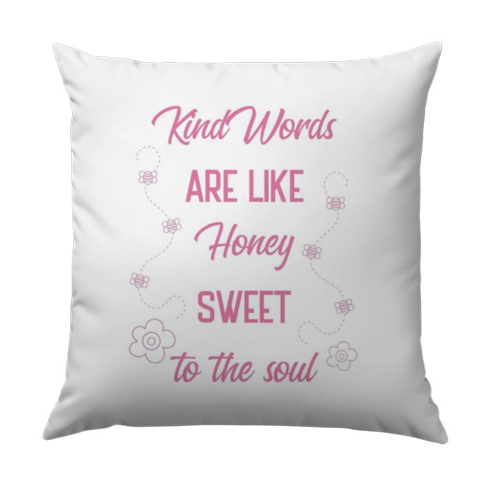 Kind Words Honey Sweet Pillow, Motivational Pillow, Bee Pillow, Positive Quote Pillow, Decorative Pillow, Home Decor Accent Pillow - Tawshia