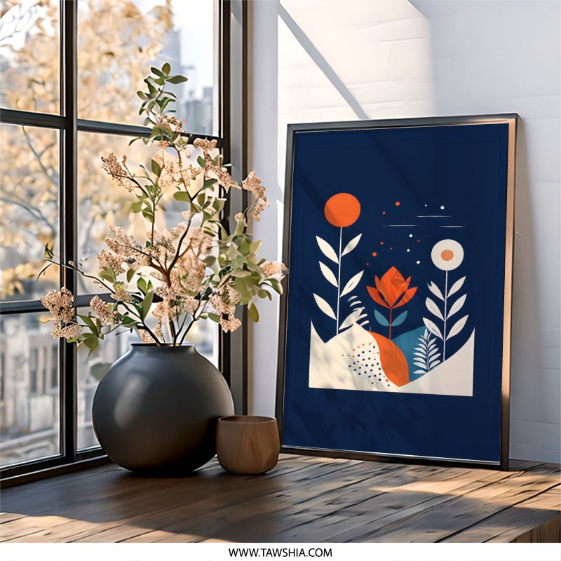 Minimalist Floral Wall Art, Abstract Flower Print, Botanical Art Decor, Modern Home Decor, Trendy Wall Hanging - Tawshia