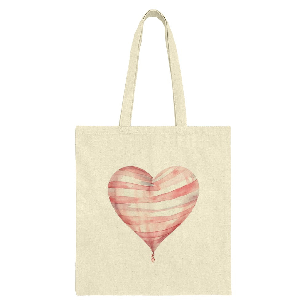Heart Balloon Tote Bag, Watercolor Art Bag, Striped Heart, Romantic Gift, Valentine's Day Gift, Everyday Bag, Stylish Handbag - Tawshia