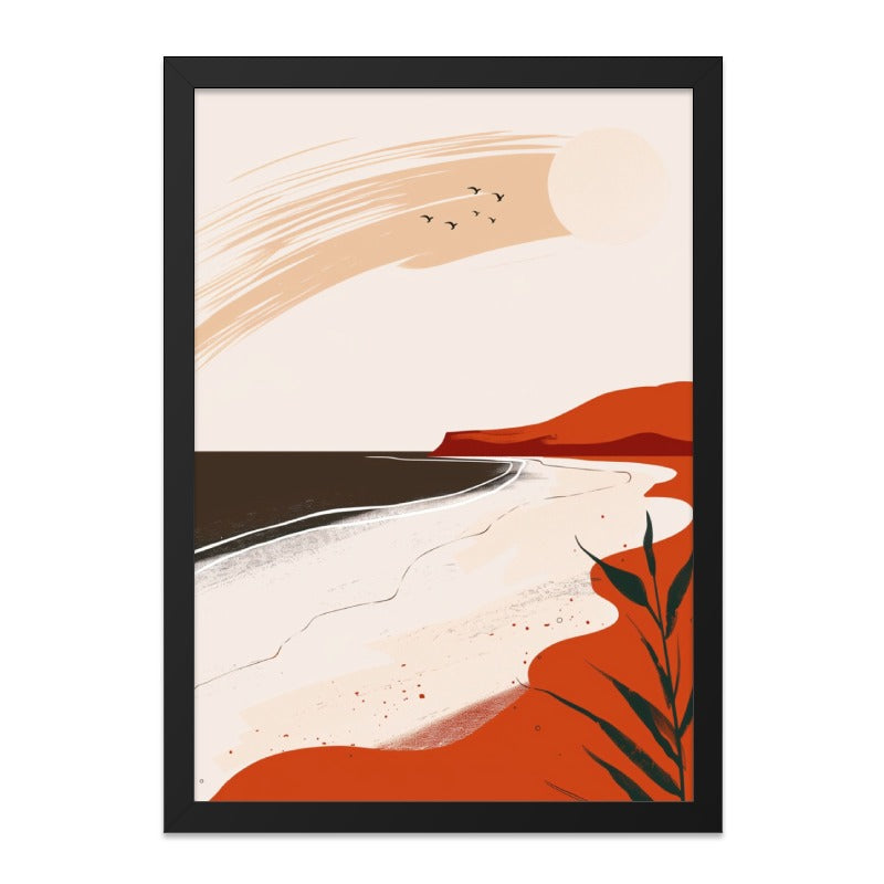 Coastal Landscape Wall Art, Modern Beach Print, Boho Decor, Abstract Seascape, Birds in Flight, Neutral Wall Decor, Beach Scenery Artwork - Tawshia