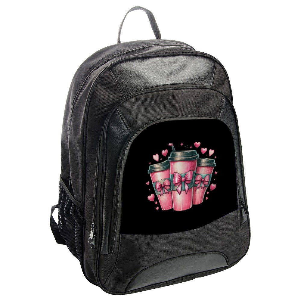 Pink Coffee Backpack, Valentines Backpack, Coffee Lover Backpack, Cute Backpack for Her, Heart Backpack, Backpack for School, Gift for Her - Tawshia