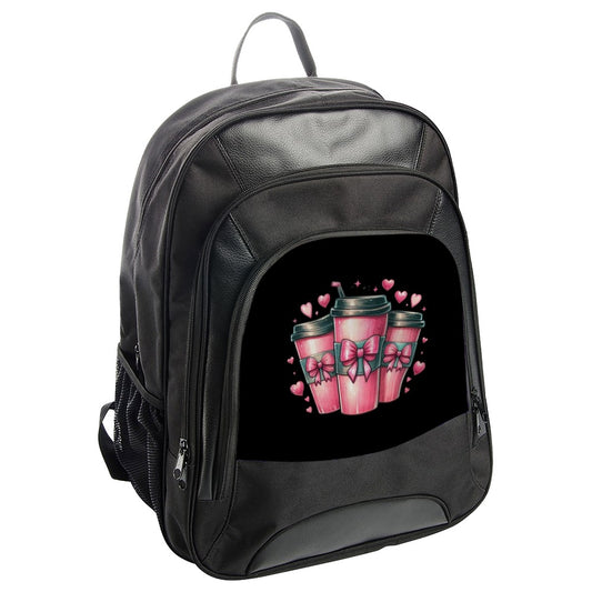 Pink Coffee Backpack, Valentines Backpack, Coffee Lover Backpack, Cute Backpack for Her, Heart Backpack, Backpack for School, Gift for Her - Tawshia