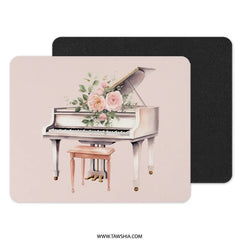 Floral Piano Mouse Pad, Aesthetic Desk Decor, Music Lover Gift, Keyboard Mousepad, Office Accessories, Cute Mouse Mat, Pastel Pink - Tawshia