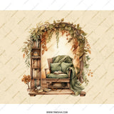 Cozy Reading Nook Mouse Pad, Autumn Leaves, Bookshelf Decor, Warm Home Office Accessory, Fall Decor Mousepad, Home Office Mousepad - Tawshia