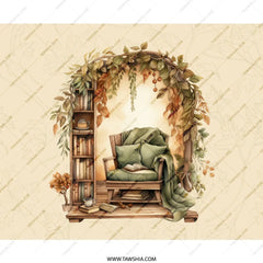 Cozy Reading Nook Mouse Pad, Autumn Leaves, Bookshelf Decor, Warm Home Office Accessory, Fall Decor Mousepad, Home Office Mousepad - Tawshia