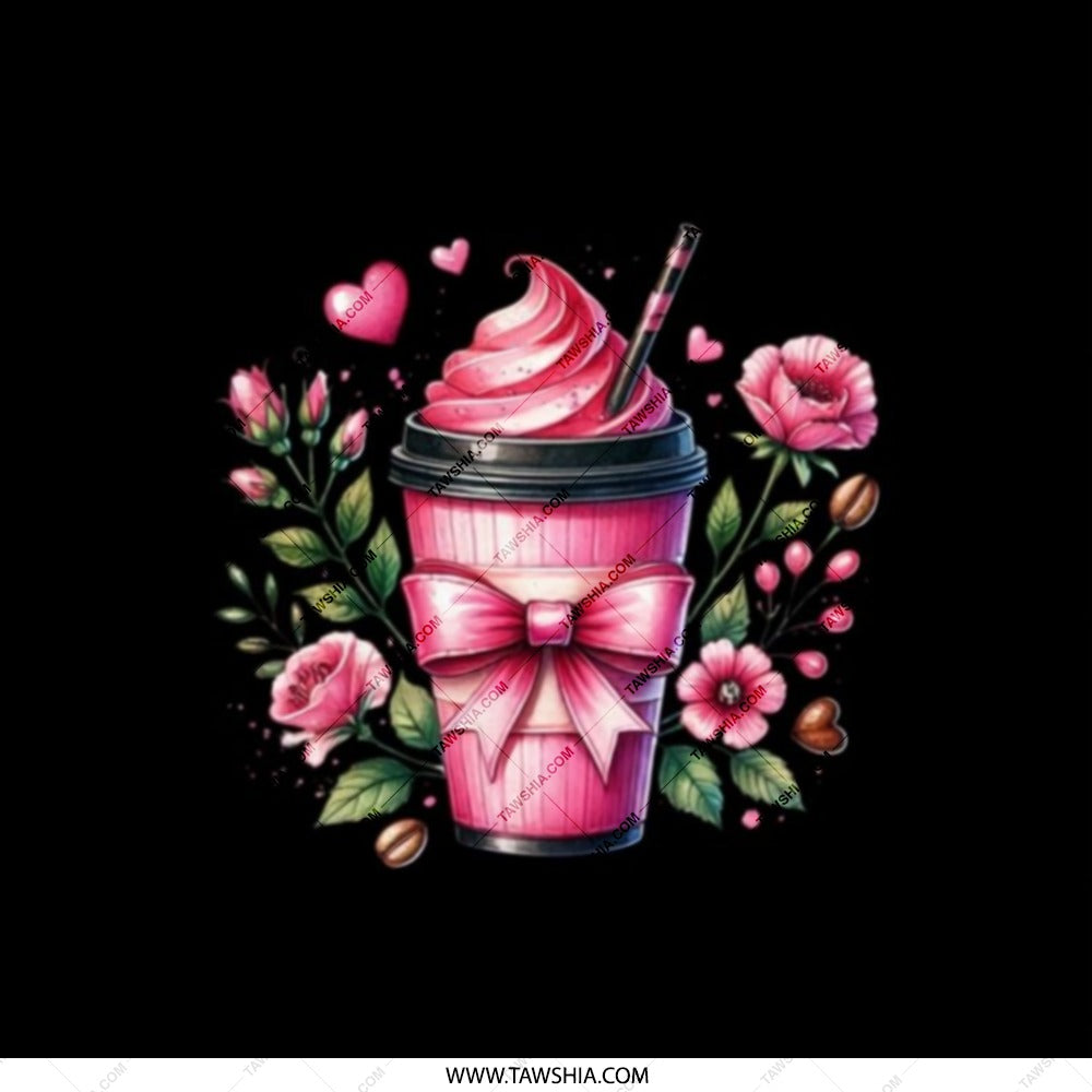 Pink Drink Pocket Mirror, Floral Coffee Mirror, Cute Coffee Lover Gift, Girly Pocket Mirror, Valentine's Day Pocket Mirror - Tawshia