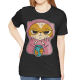 Grumpy Hoodie Cat with Coffee Cute Graphic T-Shirt product type