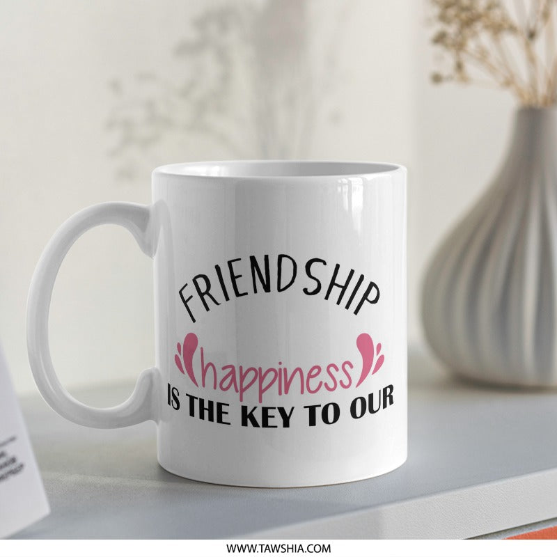 Friendship Happiness Mug, Friend Gift, Best Friends Mug, Cute Coffee Mug, Gift For Her, Positive Message Mug, Gift For Friend - Tawshia