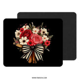 Floral Bouquet Mouse Pad, Elegant Roses Mousepad, Striped Bow Computer Mat, Flower Power Office Decor, Trendy Gift for Her Mouse Pad - Tawshia
