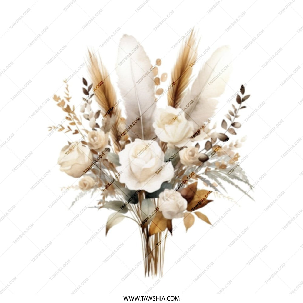 Floral Bouquet Tote Bag, Boho Tote Bag, Aesthetic Tote Bag, Feather Design Tote Bag, Beige Flower Market Bag, Chic Shopping Bag - Tawshia