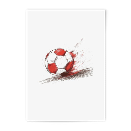 Red Soccer Ball Photographic Print, Sports Art, Soccer Gift, Home Decor, Wall Art, Sketch Art Print, Soccer Fan Gift - Tawshia