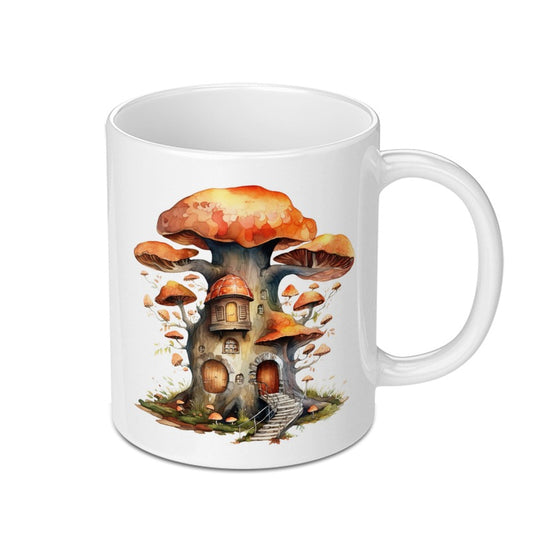 Mushroom House Mug, Fantasy Cottagecore, Whimsical Fungi Art, Quirky Gift Idea, Fungal Abode Coffee Cup - Tawshia
