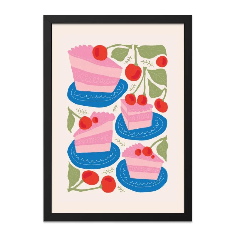 Cherry Cake Wall Art, Sweet Treat Print, Foodie Decor, Colorful Kitchen Art, Dessert Illustration, Modern Wall Art, Gift Idea - Tawshia