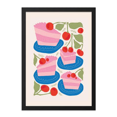 Cherry Cake Wall Art, Sweet Treat Print, Foodie Decor, Colorful Kitchen Art, Dessert Illustration, Modern Wall Art, Gift Idea - Tawshia
