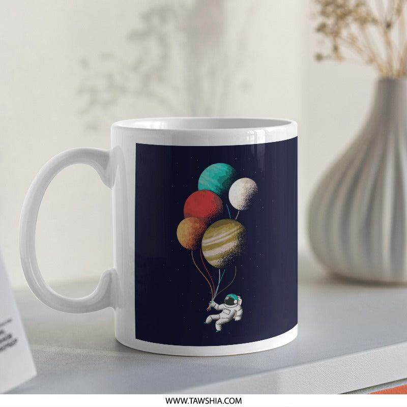 Astronaut Holding Colorful Balloons Mug product
